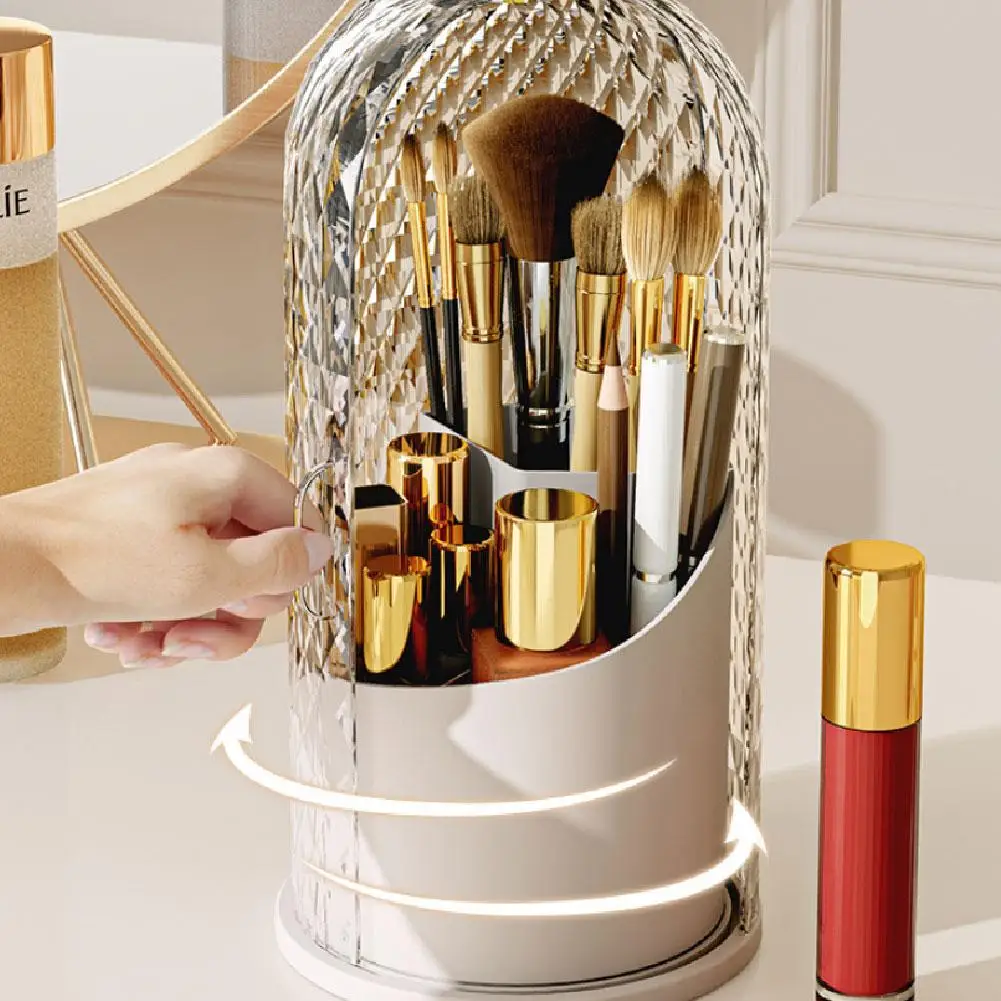 360° Rotating Makeup Brush Holder with Lid Desktop Makeup Organizer Cosmetic Storage Dustproof Brush Holder Jewelry Container 5