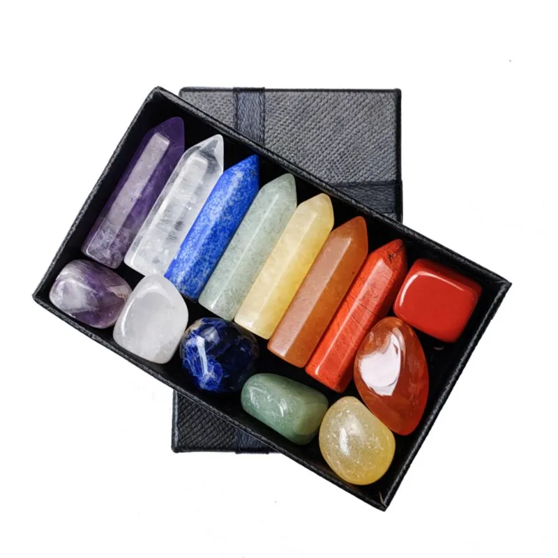 

14PCS/Set Natural Stone Crystal Gemstone 7 Chakras yoga Healing Stone Quartz Mineral Ornaments Home Decoration Gifts Box