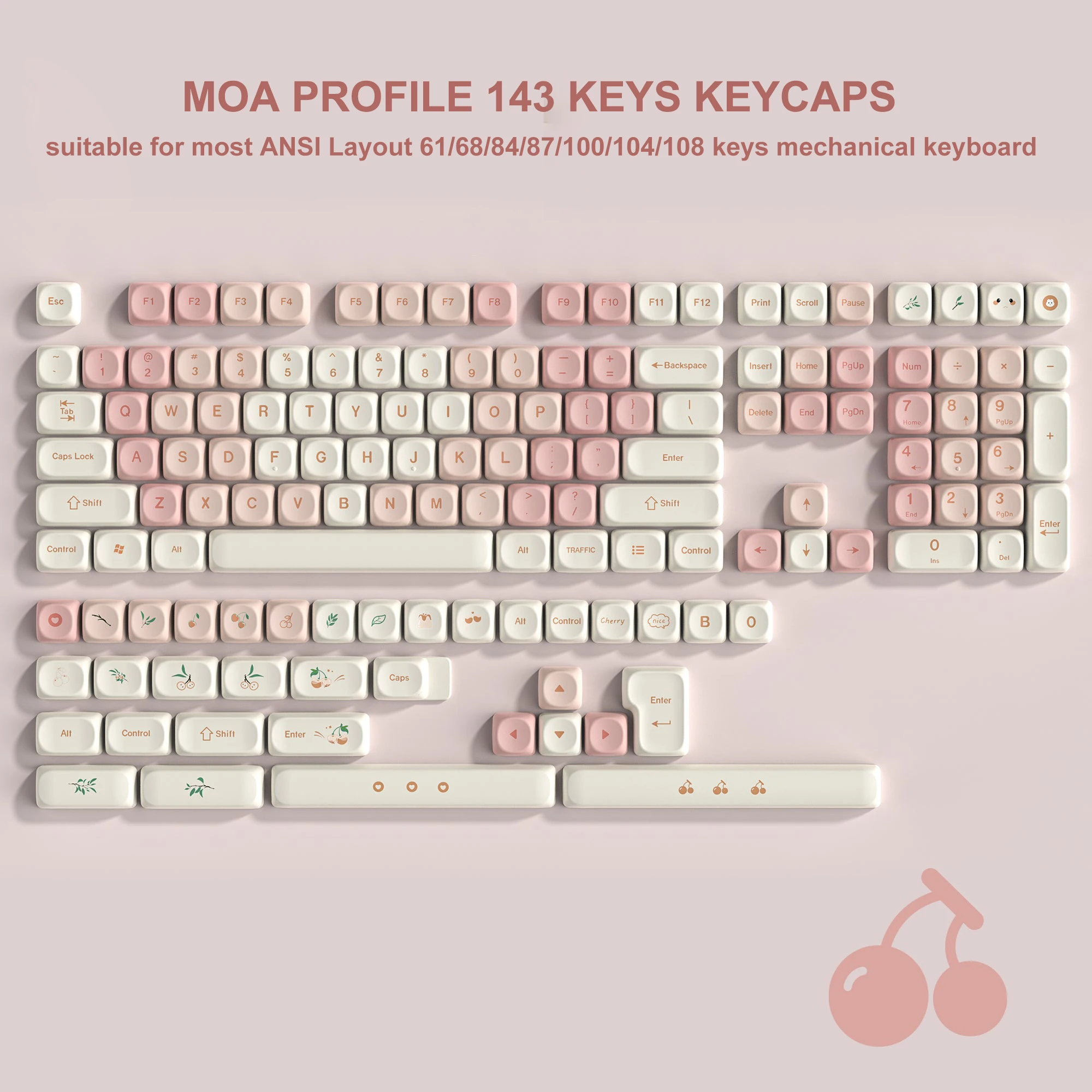 Pink Cherry mx Switch Teclado Mecânico 143 Chaves Cereja Perfil de Moa Pbt Keycaps Alfândega Dye Sub 61 84 104 - Imagem 5