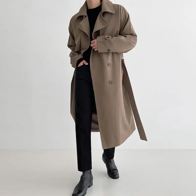 Windbreaker Men's Long Spring Korean Loose Trend British Double-breasted Over-the-knee Coat Casual Coat