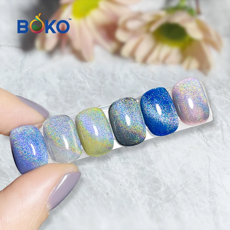 BOKO Hot Selling Rainbow Holographic Gel Nail 9D Laser Cat Eye Effect Polish Magnetic Original Pigments 0.2g/PC