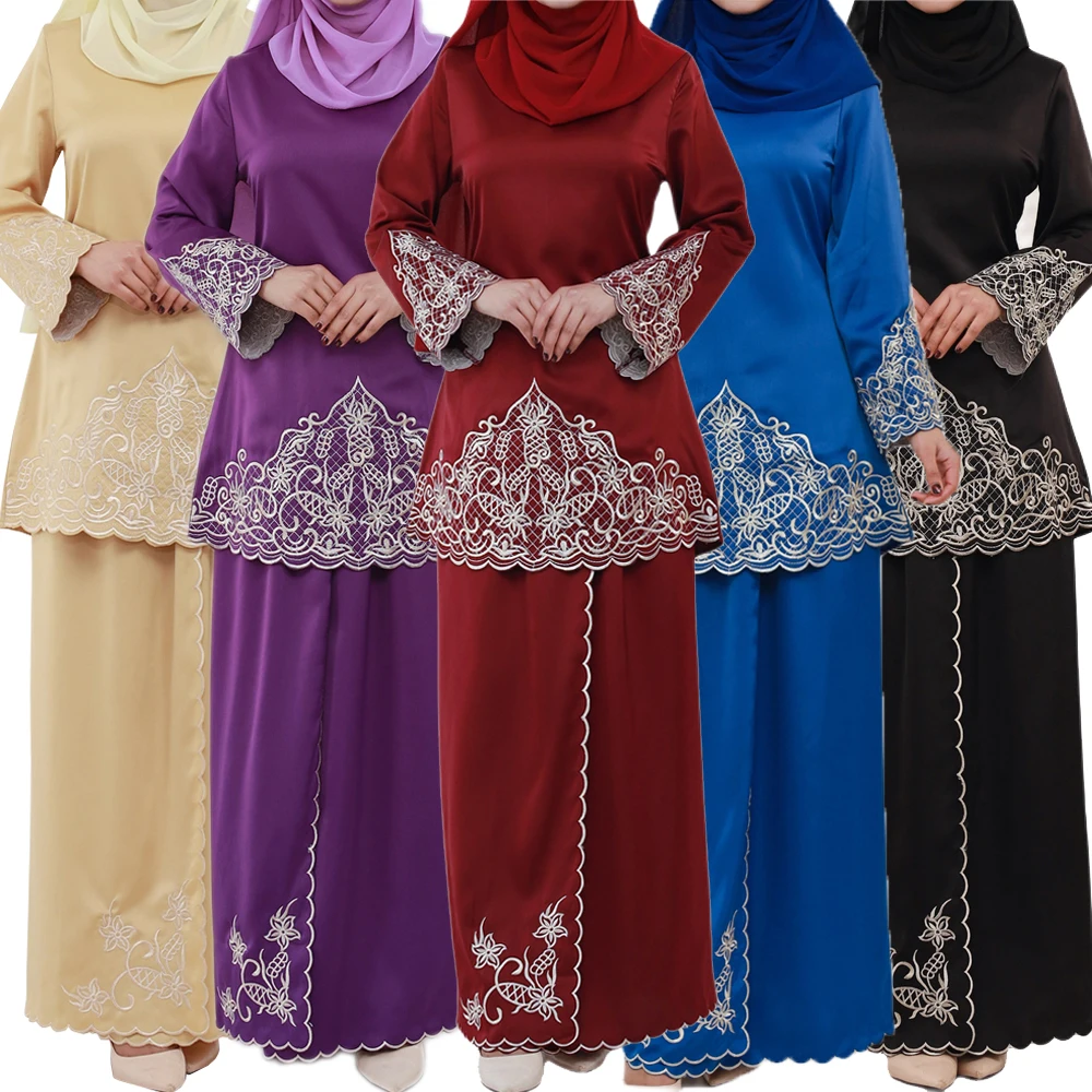 2pcs-women-muslim-sets-casual-dubai-outfits-islamic-clothes-elegant-long-sleeve-tops-skirts-sets-solid-malaysia-baju-kurung-suit