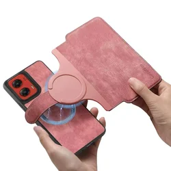 Magnetic 2 - in - 1 Card Holder Wallet Flip Cover Case - MOTO G Play 2025 (Pink)