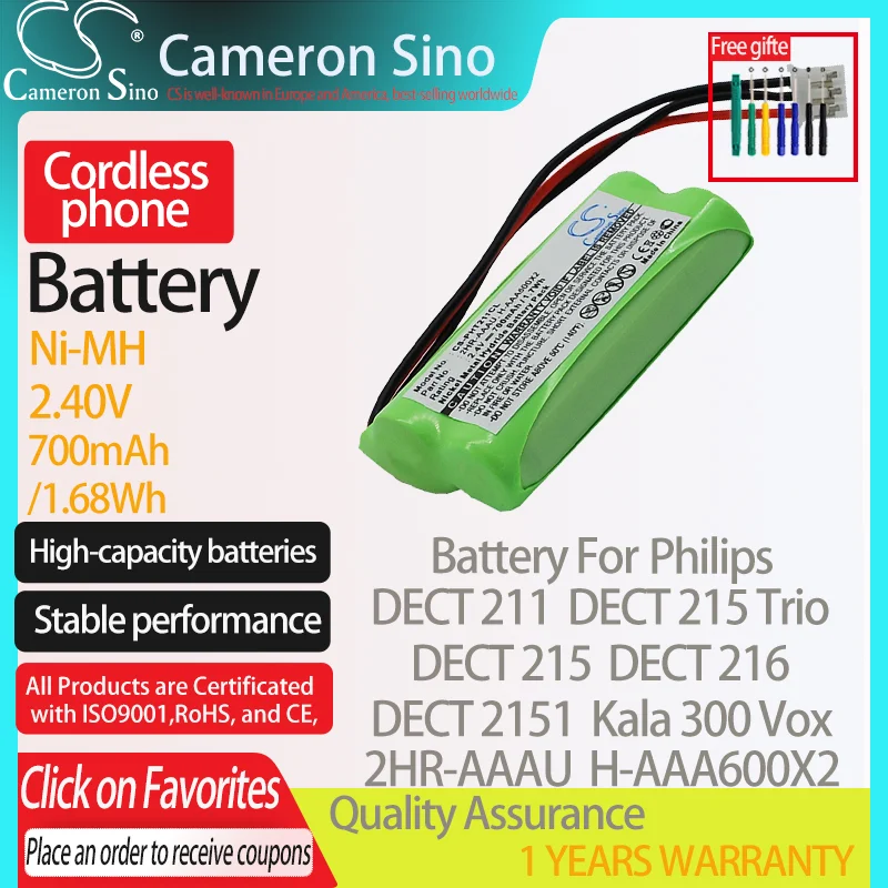 Batteria Cameronsino Per Philips Dect 211 Dect 215 Dect 215 Trio Dect 216 Kala 300 Per Batteria Per Telefono Cordless Philips 2Hr-Aaau