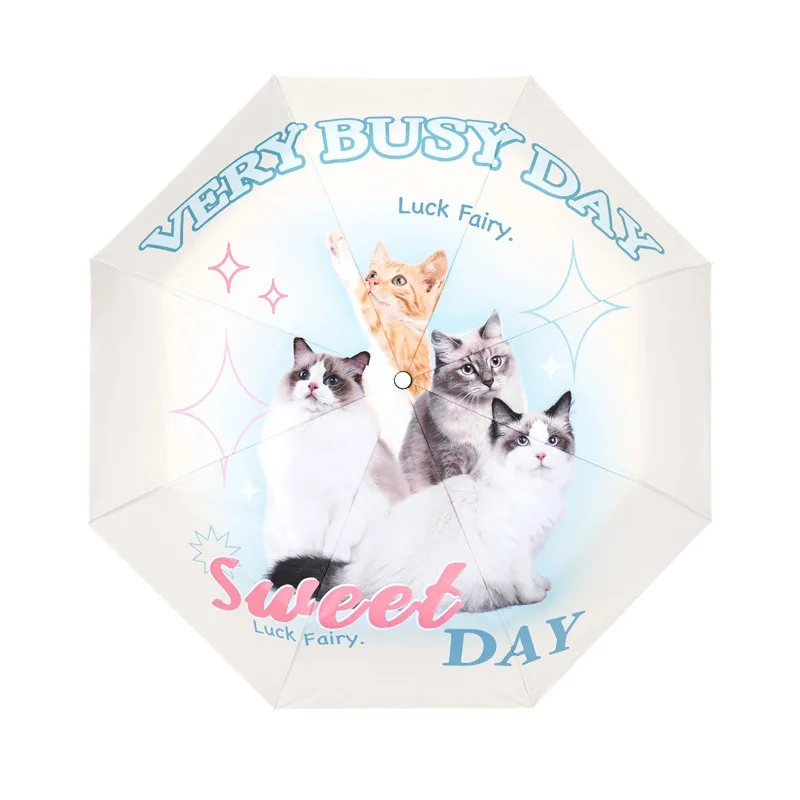 Sunshade Umbrella,Folding Umbrella,Cute cat pattern,UV umbrella,Wind Resistant,UV Blocking,Portable rain gear for travel,1PC