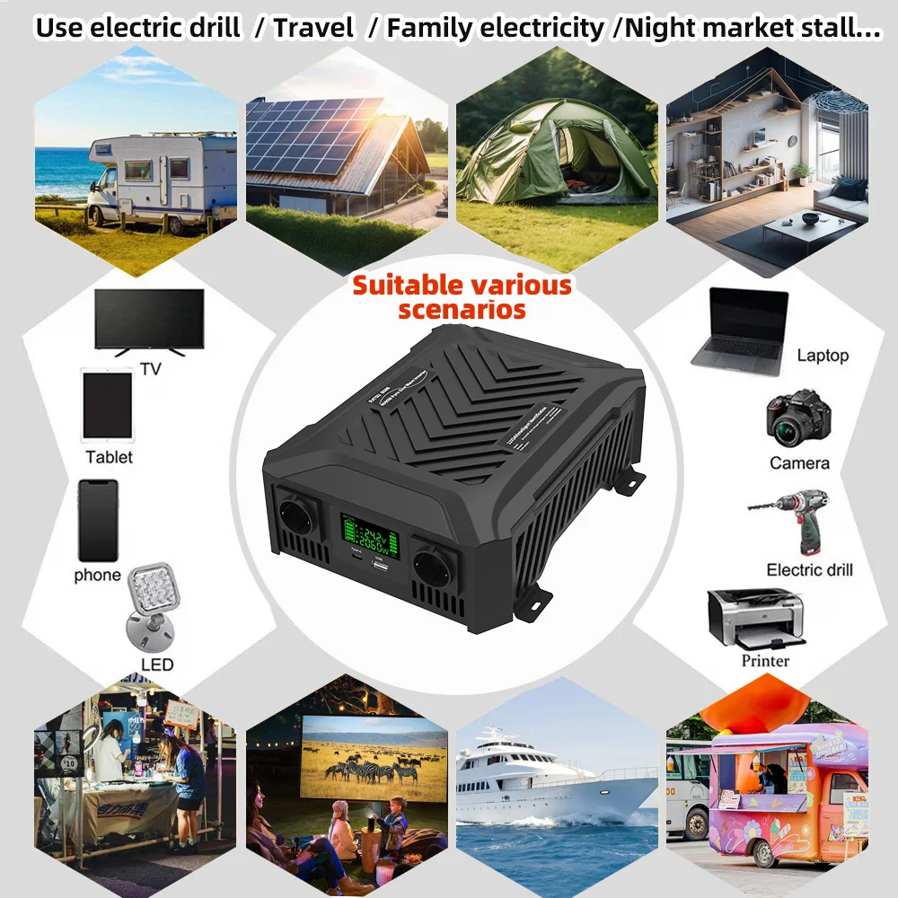 DATOU BOSS Pure Sine Wave Inverter 12v 24v 1200w 2300w Two Voltages Support dc ac Inverter 12v to 220v EU Peak Power 4000W