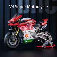 Technical V4 Motorcycle Building Blocks Set Famous Super Motorbike Model Kit Racing Bricks Kids Assembled Toys Gifts For Boys 3