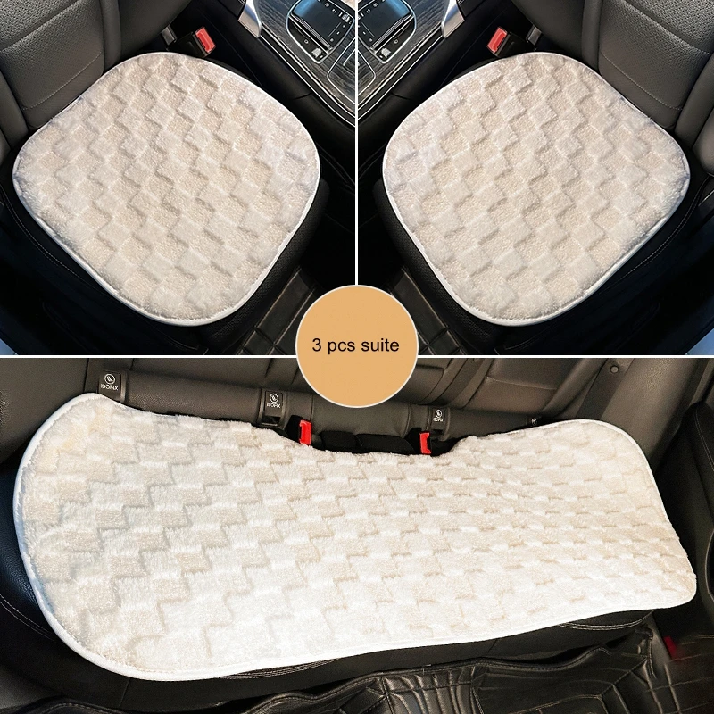 thumbnail image 1 of Funda de cojín para asiento de coche de felpa de invierno de celosía blanca de alta calidad 2023, funda protectora sencilla y universal para cojín trasero, 1 of 5