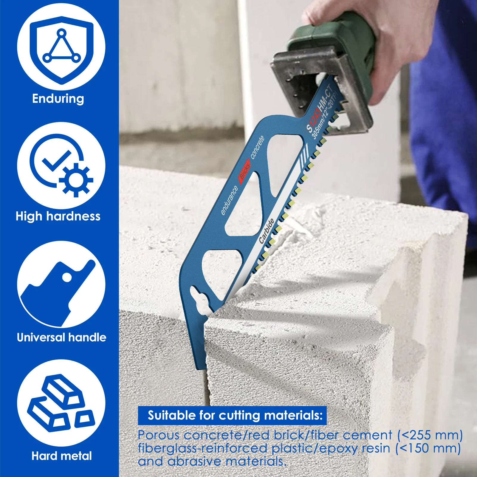 3Pcs Reciprocating Saw Blade 240mm/305mm Saber Saw Multi Saw Blades Cutting Tungsten Carbide Brick Concrete Power Tool Accessory