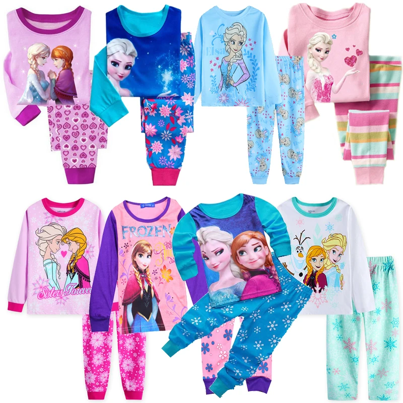 Pajamas Sets New Spring Girls Kids Princess Anna Elsa Sleepwear Children Cartoon Clothing Set Baby Long Sleeve Home Costume