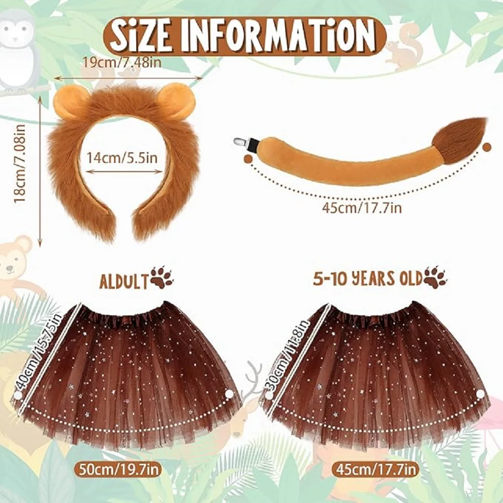Lion Ears Headband and Tail Set Halloween Animal Cosplay Costume Accessories for Kids Adult Cosplay Costume