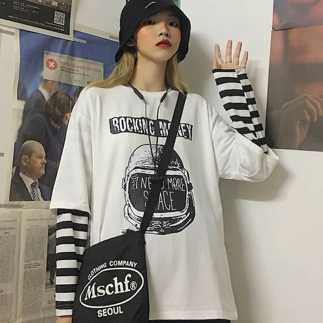 Long Sleeve Fake Two-piece T Shirt Striped Big Shirts Men Clothing Men  Fashion 2022 New Oversized Tees Clothes Tshirt - T-shirts - AliExpress
