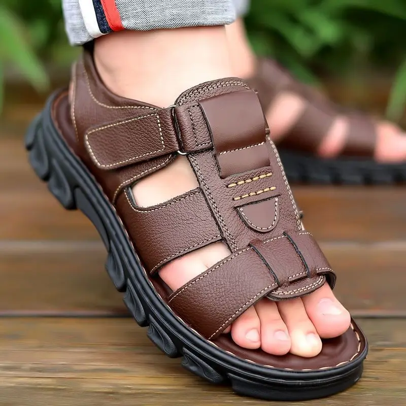 

2023 Genuine Leather Men Sandals Male Summer Outdoor Casual Cowhide Beach Shoes Men's Slippers Zapatos Hombre Chaussure Homme