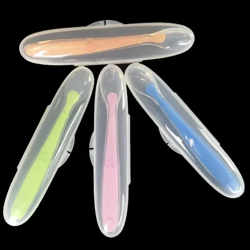 Baby Feeding Silicone Spoons Training Children Infant Food Grade Flatware Tableware Cutlery Silicone Spoon with Box silicone feeding spoon silicone cutlery set learning spoons baby cutlery