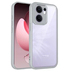 Luxury Armored Transparent Acrylic Back Cover with Shockproof Bumper for OPPO Reno14 F 4G (Gray)