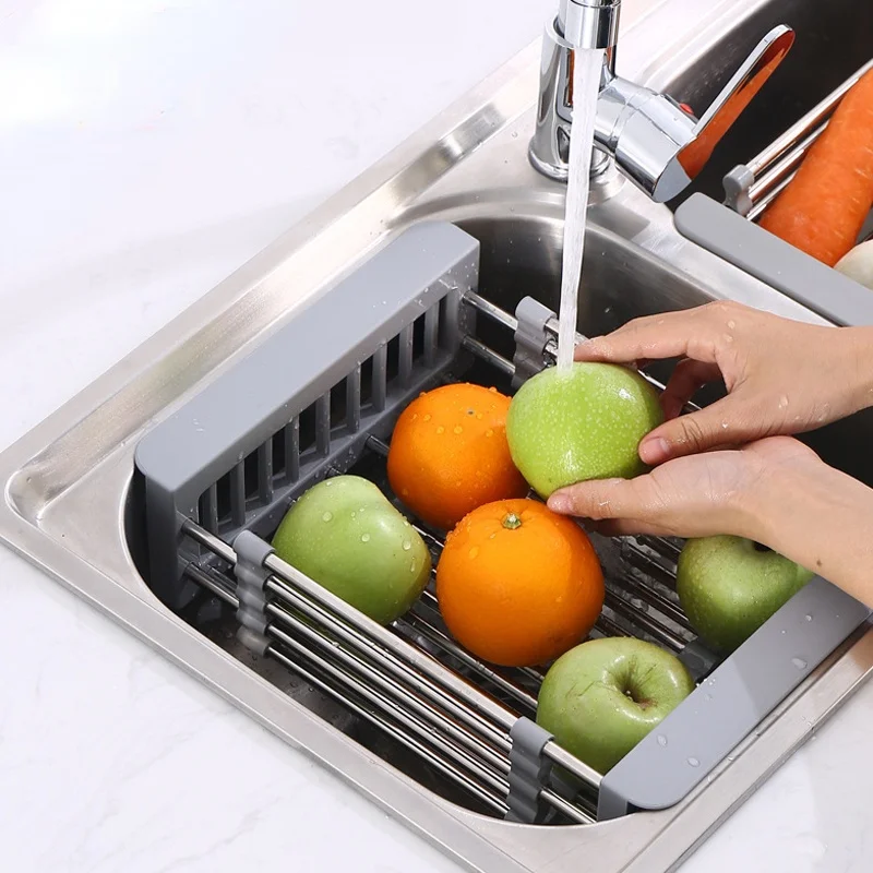 Multifunctional Kitchen Sink Drain Rack Retractable Stainless Steel Drain Basket Dish Drying Rack Accessories Storage Rack drain basket stainless steel saddle type storage basket kitchen sink storage basket storage rack kitchen residual drain basket