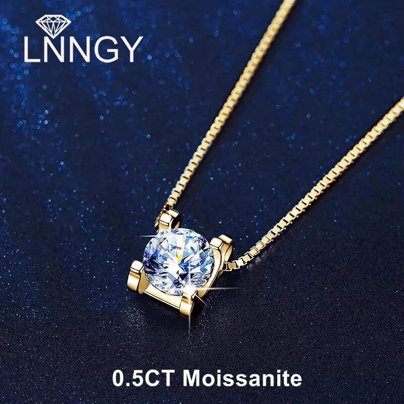 Lnngy 0.5CT モアッサナイトダイヤモンドネックレス女性のための