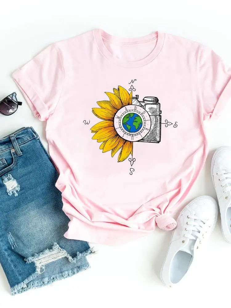 Lovely Flower Style Print T-shirts Clothing 90s Watercolor Lovely Flower Style Print T-shirts Clothing 90s Watercolor