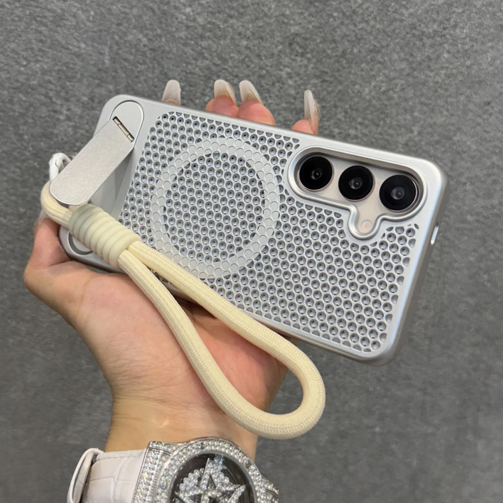 Luxury Magnetic Heat Dissipation Phone Case with Invisible Fold Stand and Breathable Plating Cover