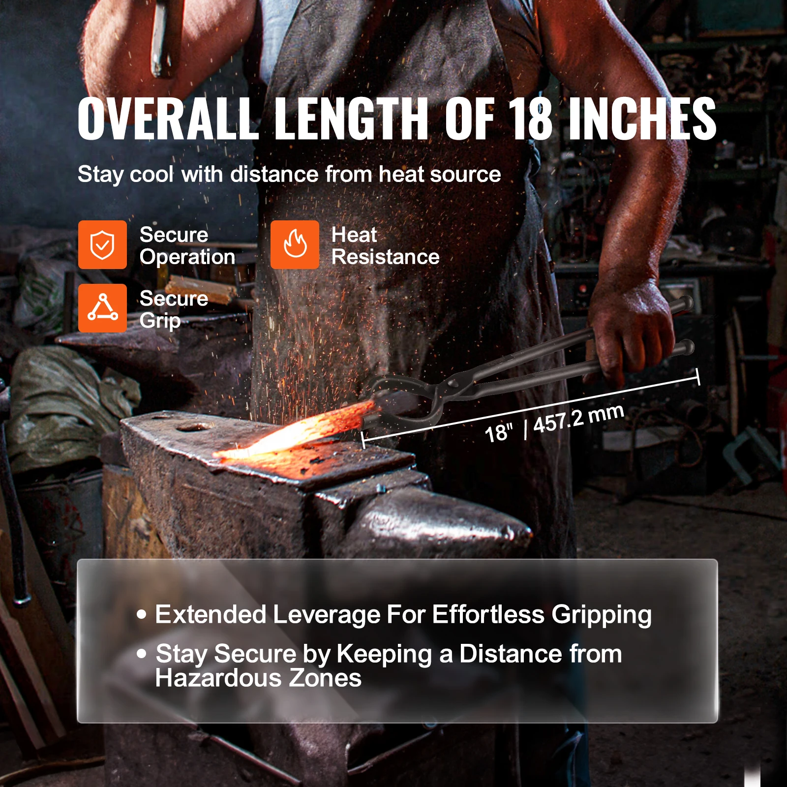 Carbon Steel Blacksmith Tongs for Forging with V Bit and Wolf Jaw