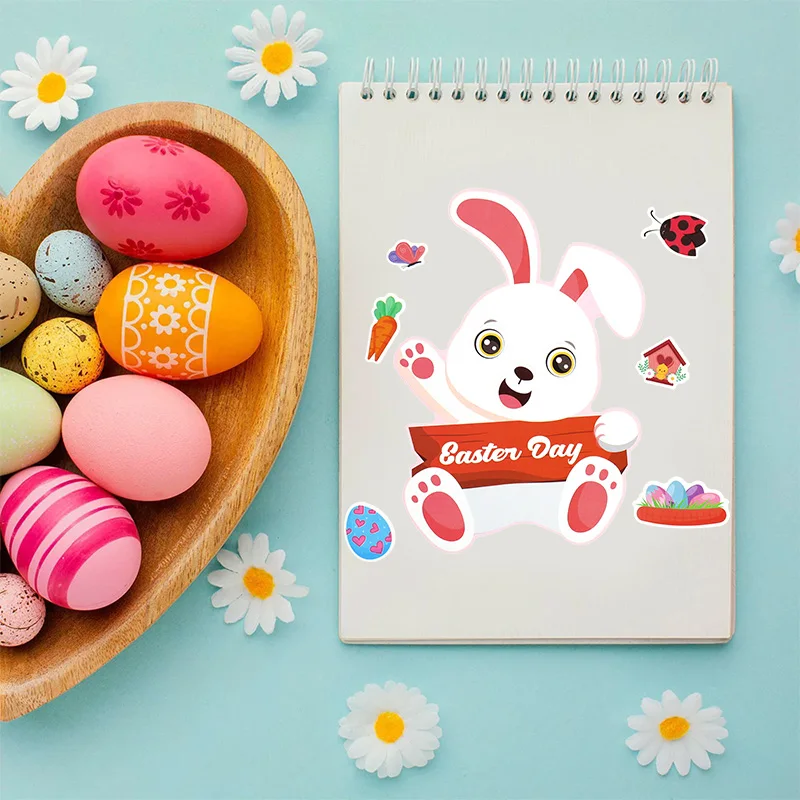 8/16Sheets Easter Puzzle Stickers Cute Rabbit Eggs Make a Face DIY Assemble Decals Jigsaw Toys 2025 Easter Party Kids Gift Game