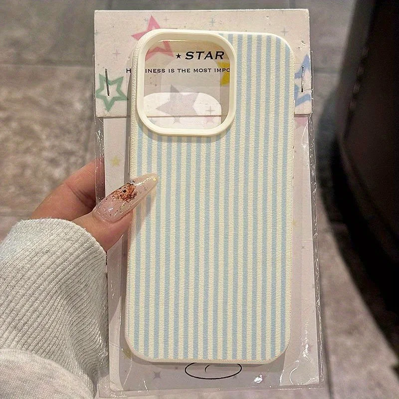 Minimalist Light Blue Striped Shockproof Phone Case - Soft Cover