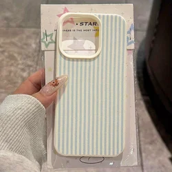 Minimalist Light Blue Striped Shockproof Phone Case - Soft Cover - iPhone 15 Plus (White - YYDSW3619)