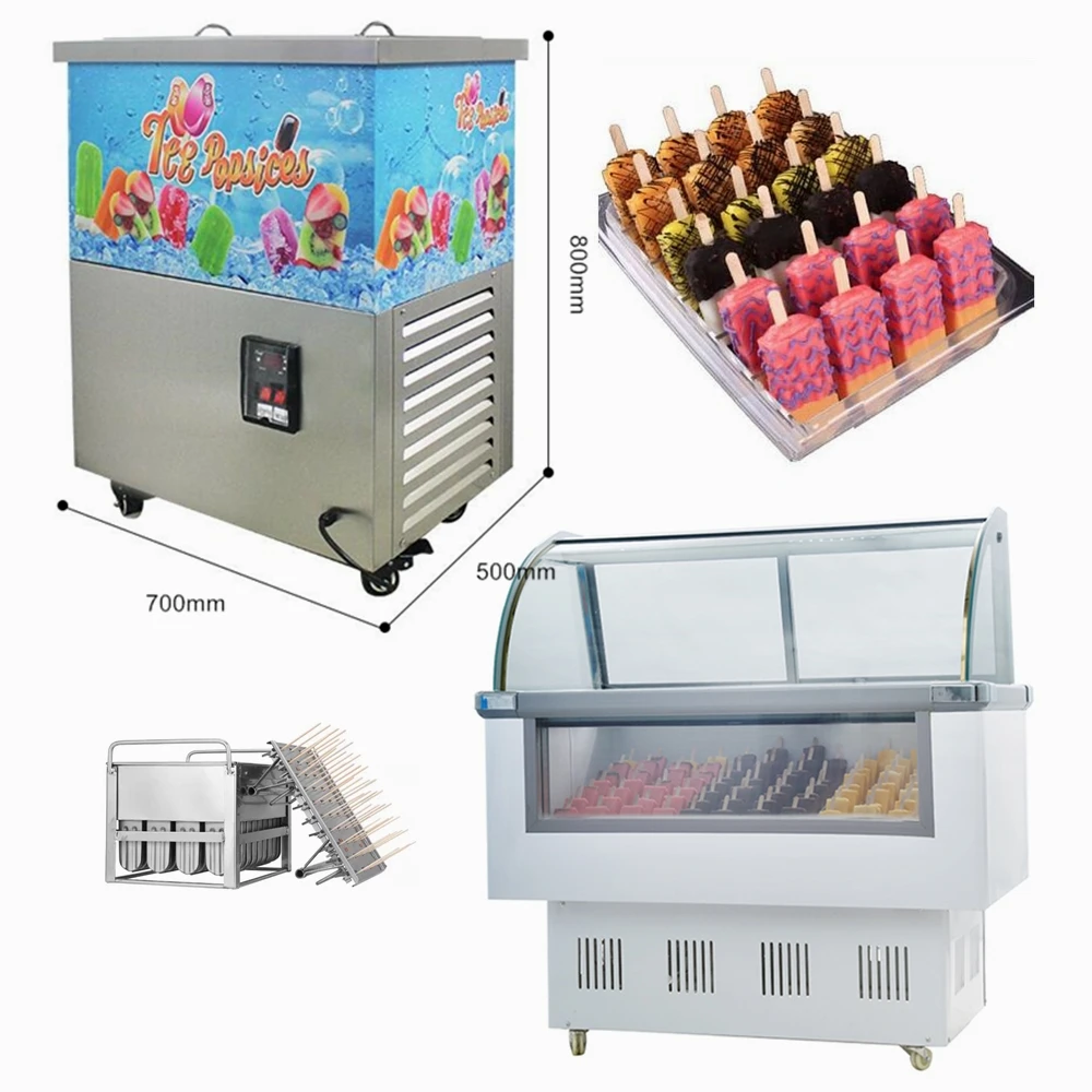 Ice Popsicle Lolly Making Machine And Display Showcase Refrigerator Cabinet Set