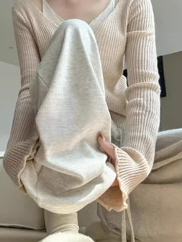 Spring Autumn Elegant Pants for Women 2026 New High Waist Drop Soft Glutinous Casual Pants Fashion Solid Color Wide Leg Pants
