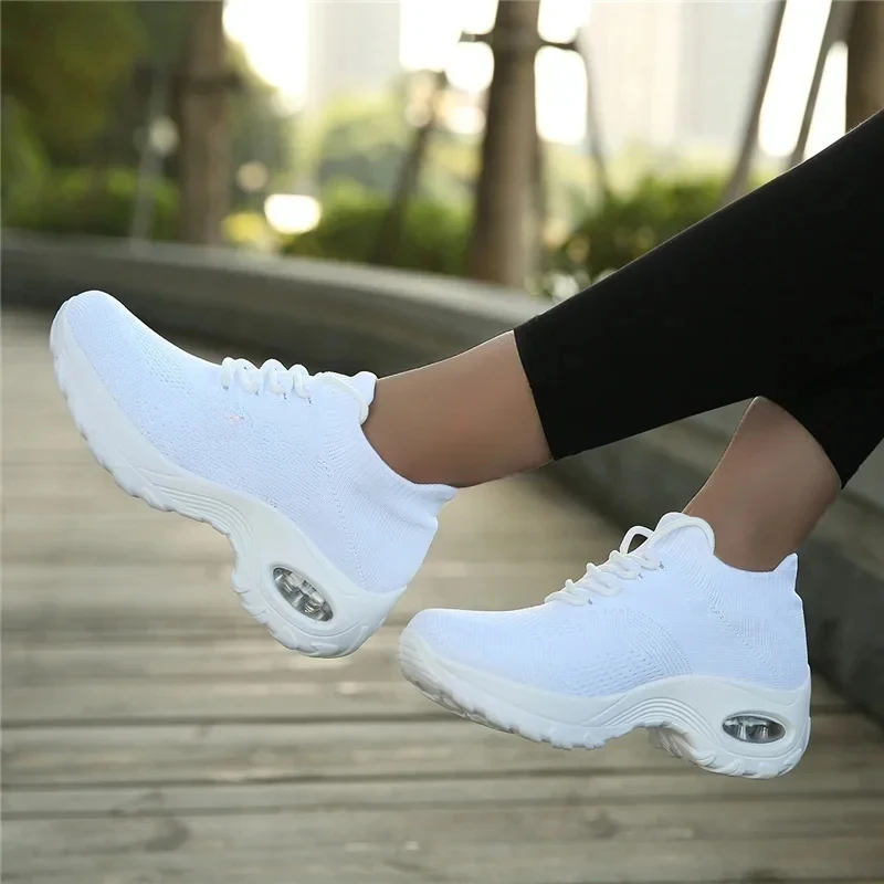 Women Tennis Shoes Breathable Mesh Height-increasing Slip-on Female Sock Footwear Outdoor Women Sneakers Thick Bottom Platforms 3