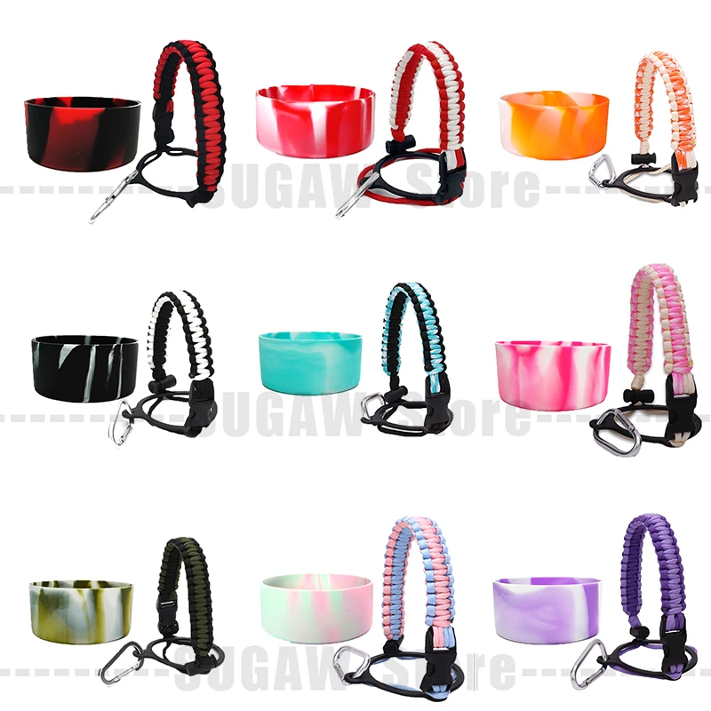 

SUGAW 32-40oz Water Bottle Handle Silicone Boot Set Protector Anti-Slip Tumbler Holder Wide Mouth Outdoors Portable Rope Cup