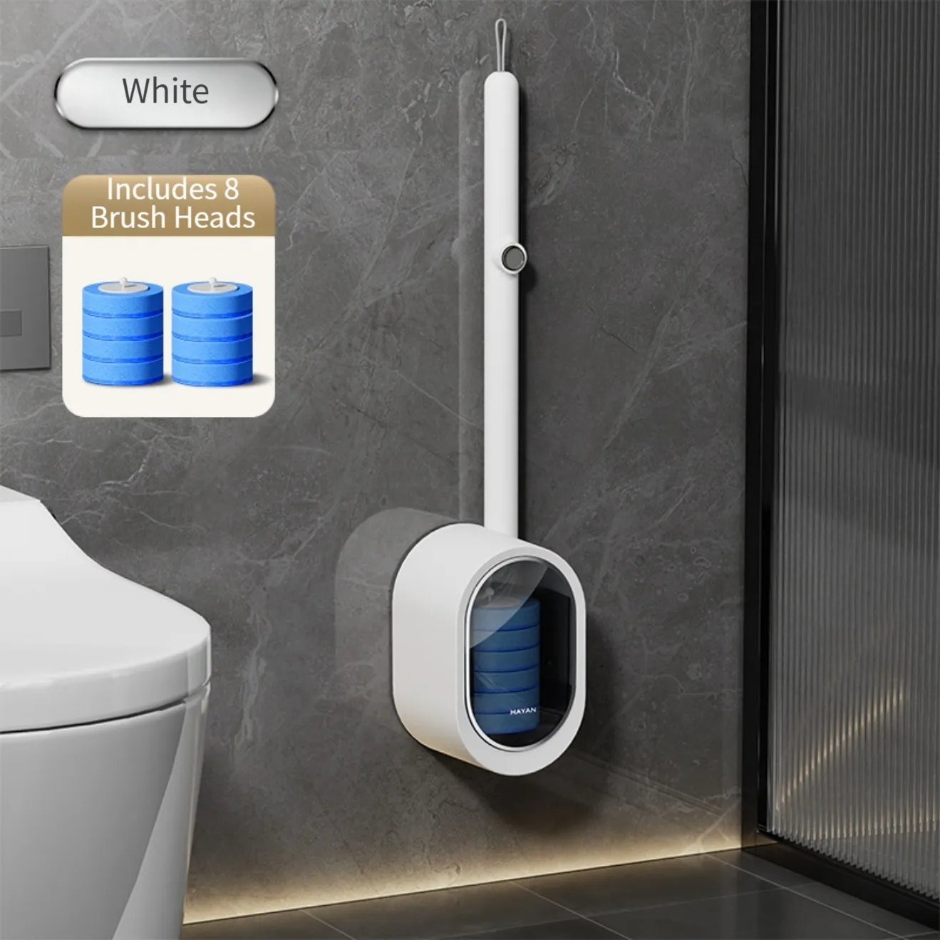 Bathroom Cleaning Set With Wall Mounted Toilet Brush No Drill_voghion.com