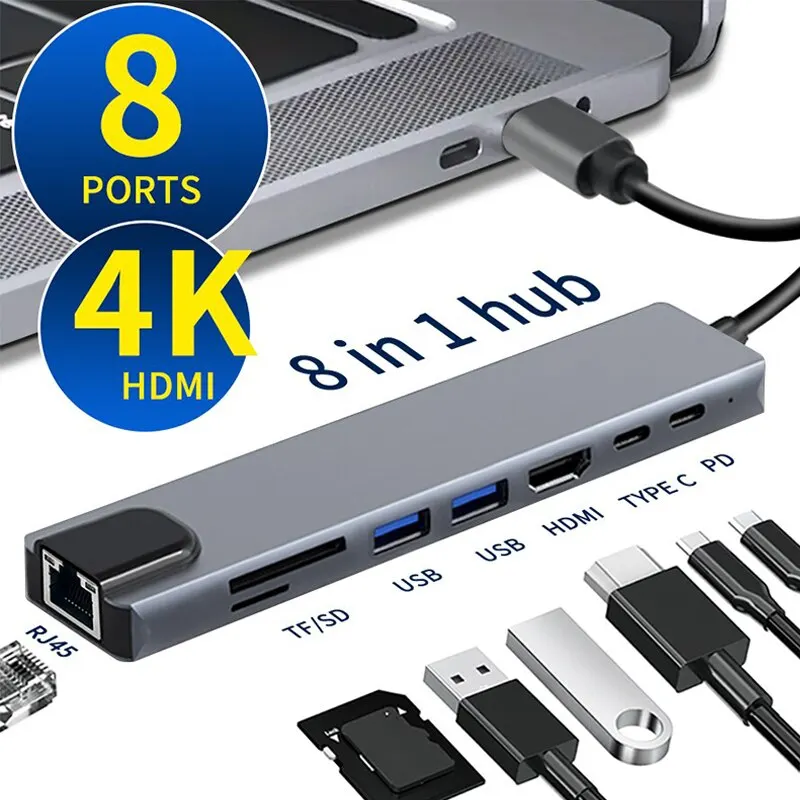 Hub USB tipo C 8 en 1, adaptador HDMI 3,1 a 4K con lector de tarjetas –  Tecniquero