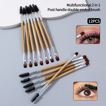12PCS Multifunctional Double-Ended Eye Makeup Brush Set - Bamboo Handle Eyeshadow Brush & Lash Brush, Professional Beauty Tools 1