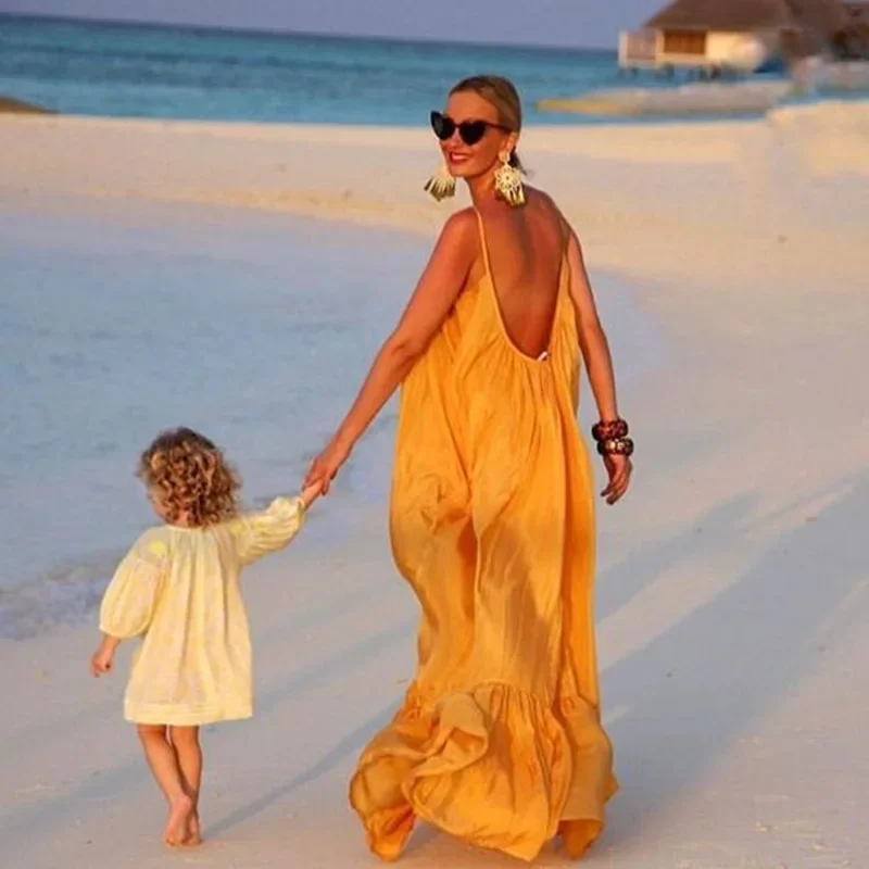 2024 Women Summer Long Maxi Dress Sexy Sleeveless Strap Loose Beach Party Night Club Bandage Female S-5XL Dresses Vestido