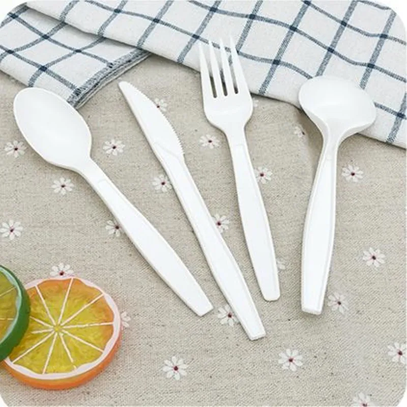 Disposable Dessert Spoons Biodegradable Cutlery Spoon Disposable Degradable Corn Starch Tableware Pizza Teaspoon Spoon Fork Knife Mini Cutlery Festival Party Accessories 100pc/lot
