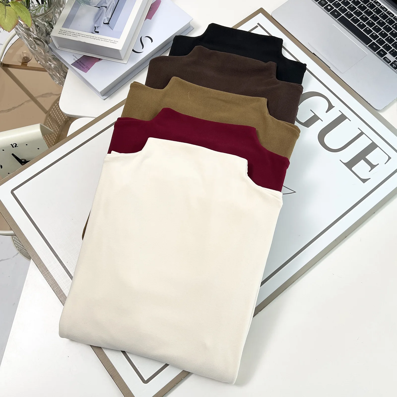 XXXXXL Fashion Plus Size Women's T-Shirt 2025 Autumn And Winter Basic Style Stand Collar DE Velvet Warm Long Sleeved Tops 050