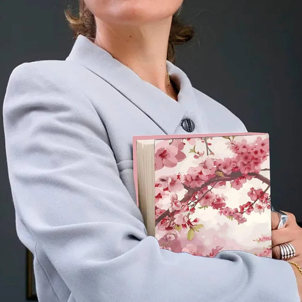 Peach Blossom Stretchable Pink Flower Washable Reusable Large Nylon Book Protector book protector Elastic Notebook Wraps
