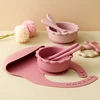 4PCS Baby Silicone Tableware Set Soft Spoon Fork Waterproof Baby Bibs Cartoon Lion Shape Bowl Portable Baby Dinner Set 1