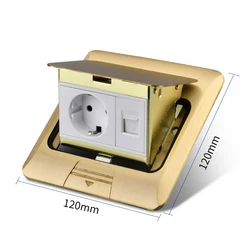 Gold Stainless Steel Hidden Pop - Up Floor Socket with USB Outlet - European Standard, Waterproof Design - EU Computer - Gold