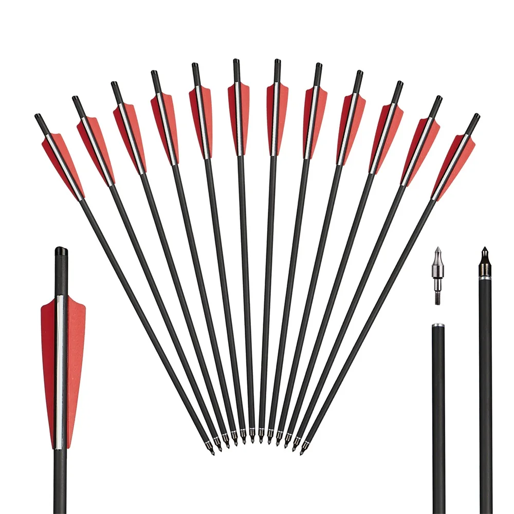 석궁 화살 20/22 인치 혼합 탄소 화살 직경 8.8mm 팁 양궁 사냥 슈팅 이동식..