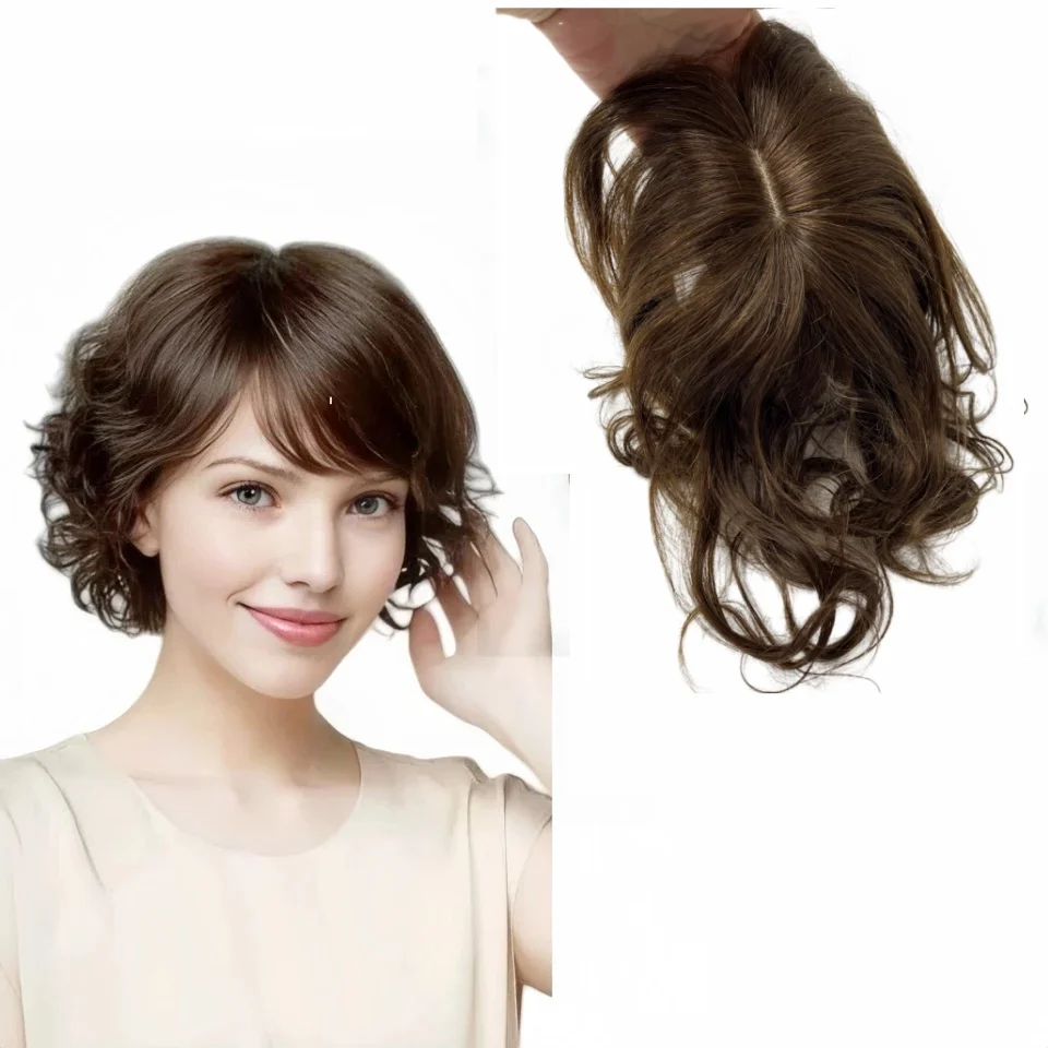 Extensions de cheveux humains ondulés pour femmes, postiches bouclées à Clip de 25cm, augmentent le Volume des cheveux, brun doux, non-remy