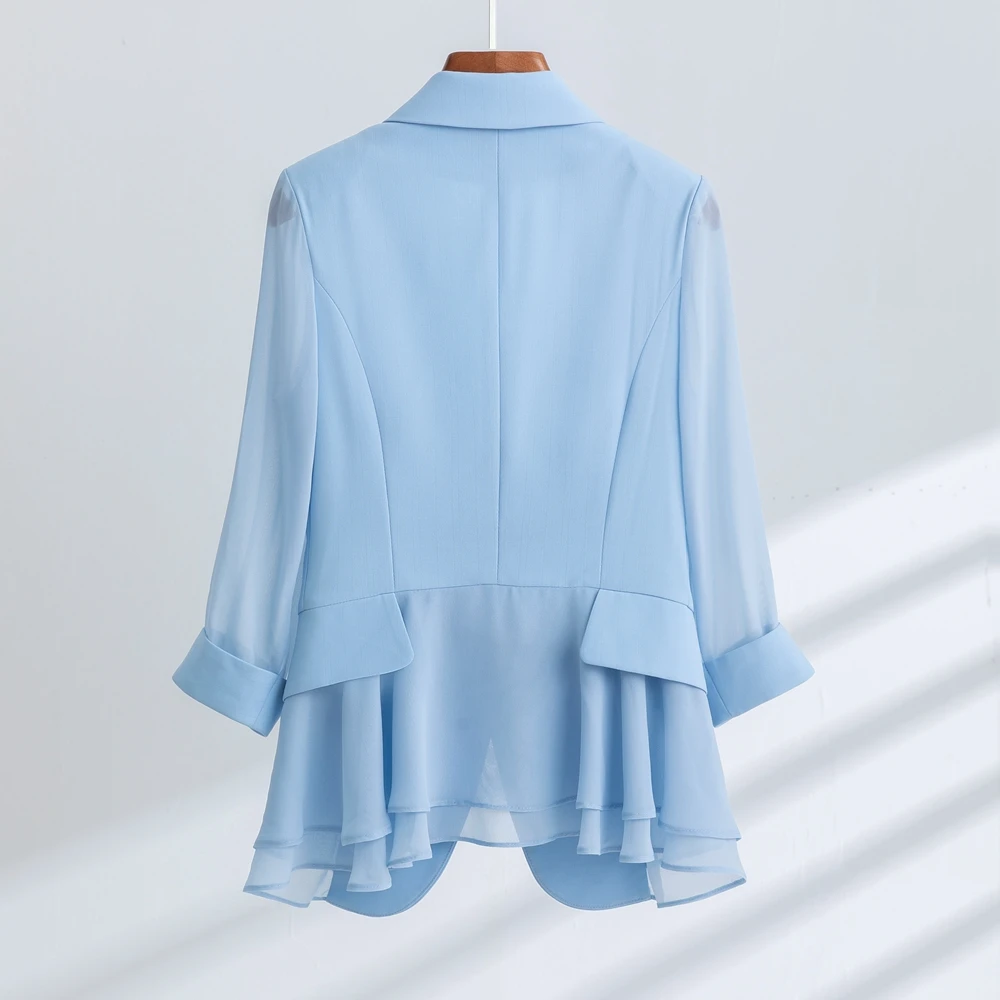 2023  Spring Formal Ladies Ruffle Blazer Women Business Suits with Sets Work Wear Summer Office Uniform  Pants Jacket