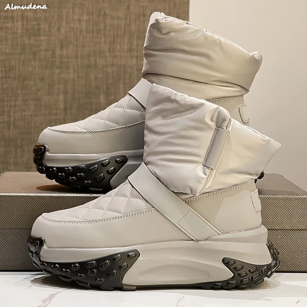 

2023 Waterproof Anti-slip Snow Boots Thick Sole Velvet Thickened Short Boots Pointed Toe Mid Calf Boots Height Increasing