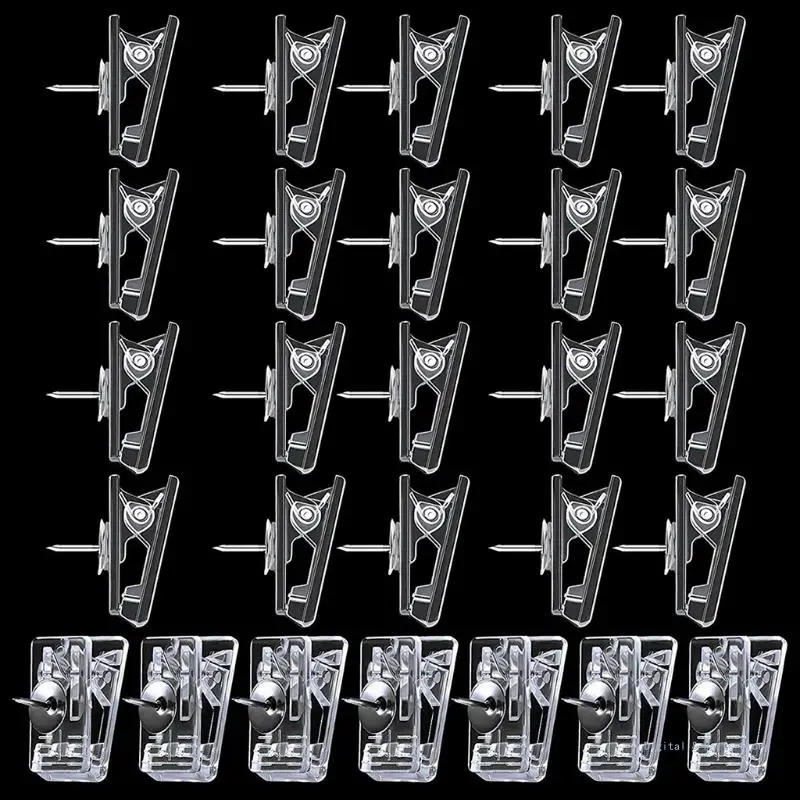 

M17F 50Pcs Clear Binder Clip Style Pushpins Set Главная Детский сад Фото Настенный декор