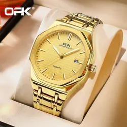 Opk Men's Elegant Luminous Waterproof Stainless Steel Watch (Gold)