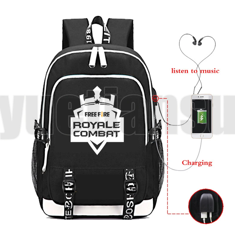 

2022 Free Fire Garena USB Backpack Men Teenager Canvas Outdoor Travel Bag Women Large Mochila Anime Harajuku Student Black Bag