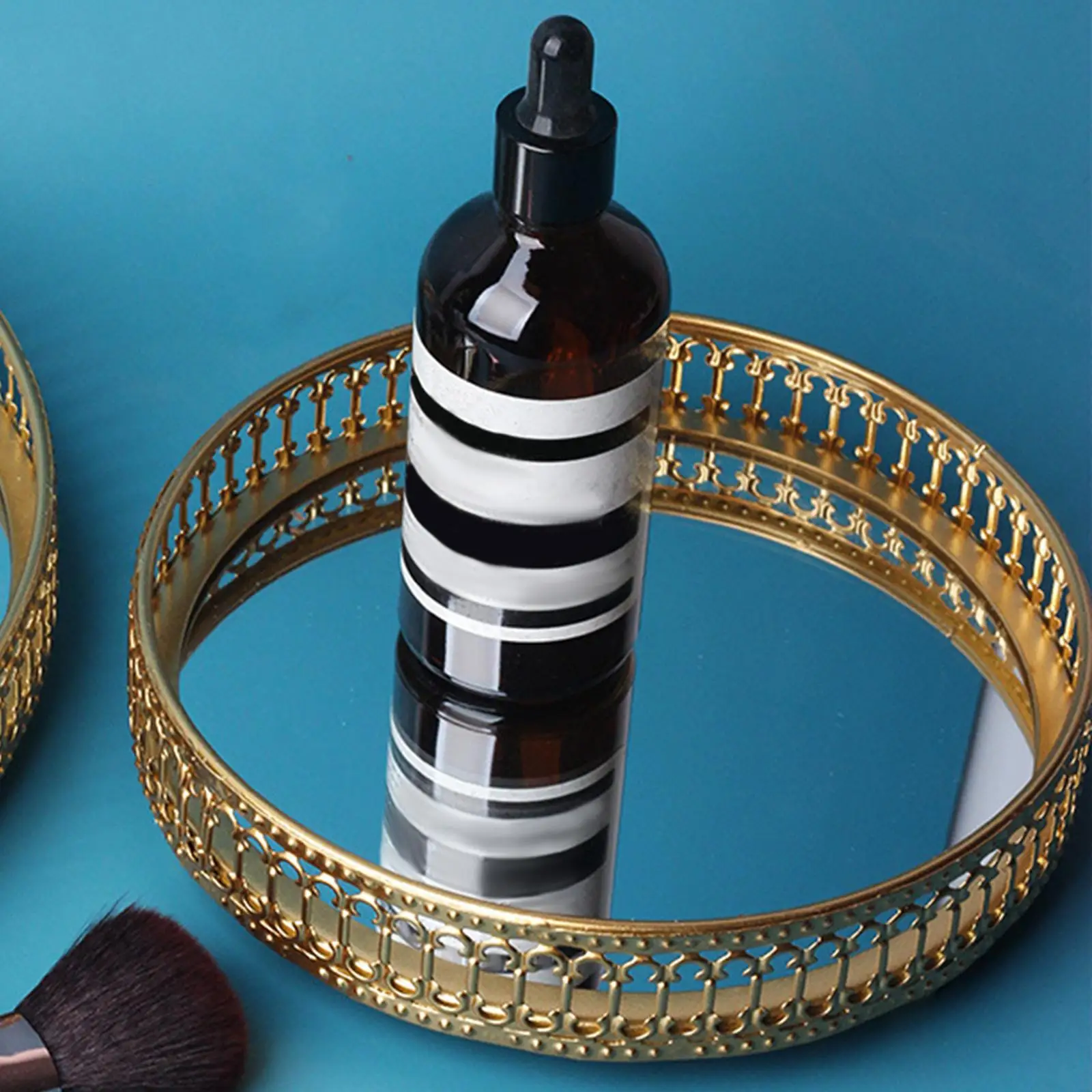 Vassoio Decorativo Rotondo In Metallo - Ø20 Cm, Nero Opaco, Per Centrotavola - Foto 4