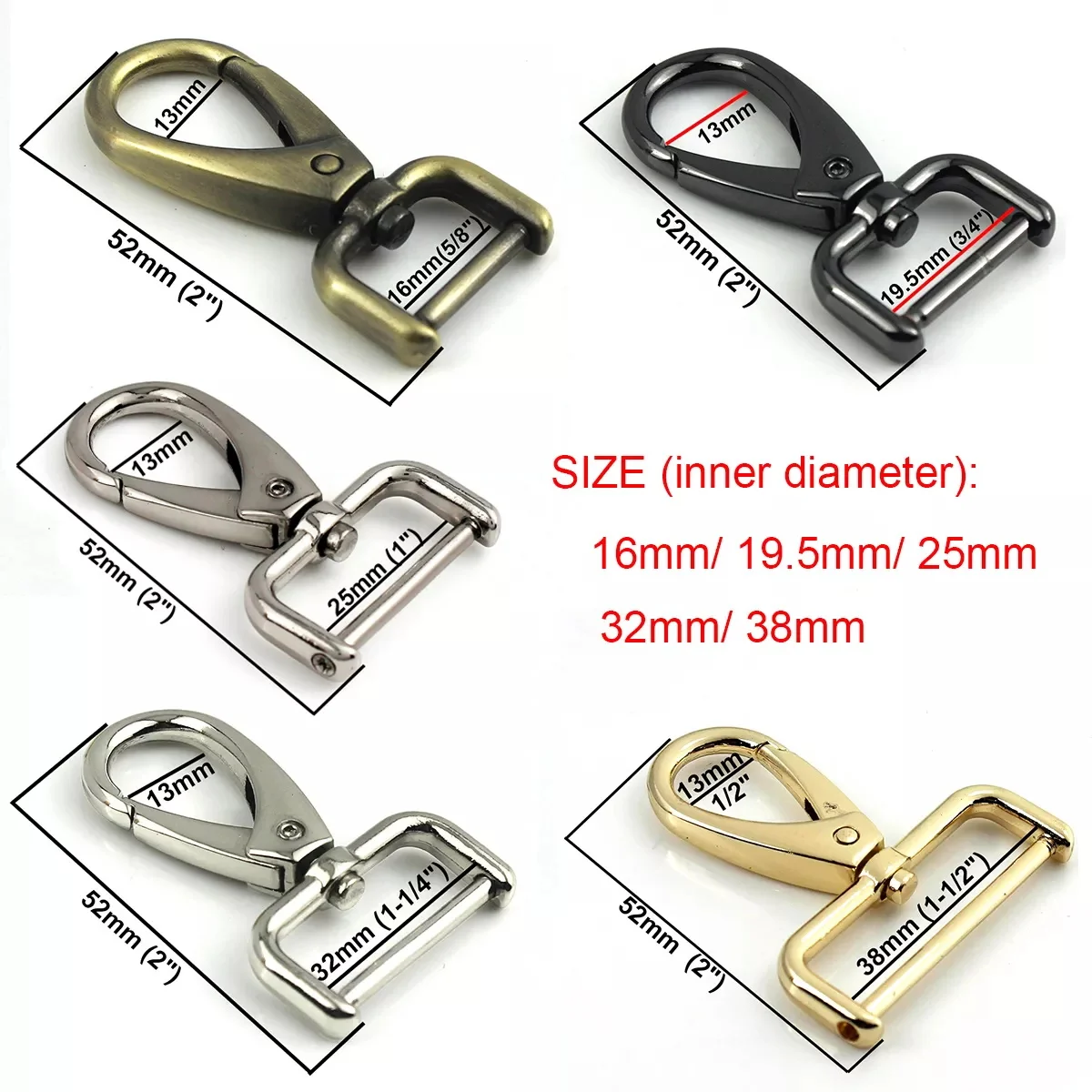 Metal Detachable Snap Hook Trigger Clips Buckles Leather Strap Belt Keychain Webbing Pet Leash Hooks 5 Sizes 1pcs