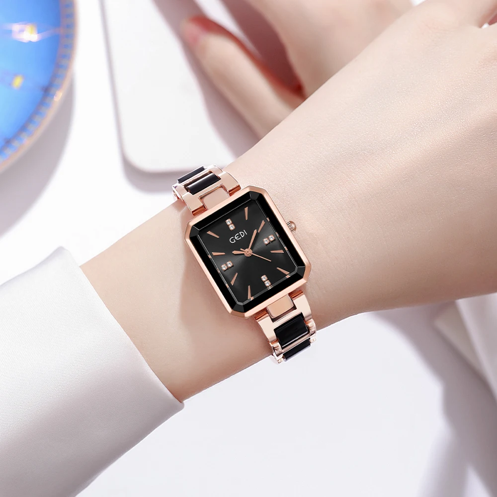 Luxury Rectangle Women Watches Simulated-Ceramics Bracelet 30M Water Resistance Elegant Ladies Quartz Wrist Watch White Black